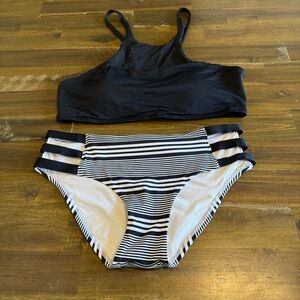 Sunn Lab Swim Black White Strapy Bikini Set Stripe M